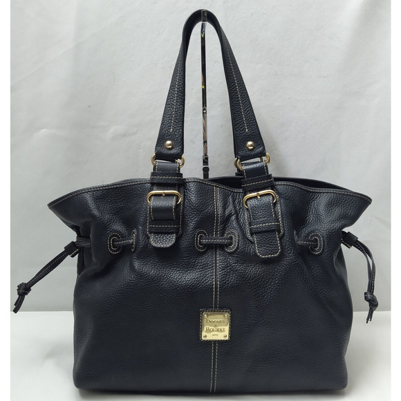 Dooney & Bourke Black Pebbled Leather Drawstring Large Tote Shoulder Bag - Picture 1 of 16